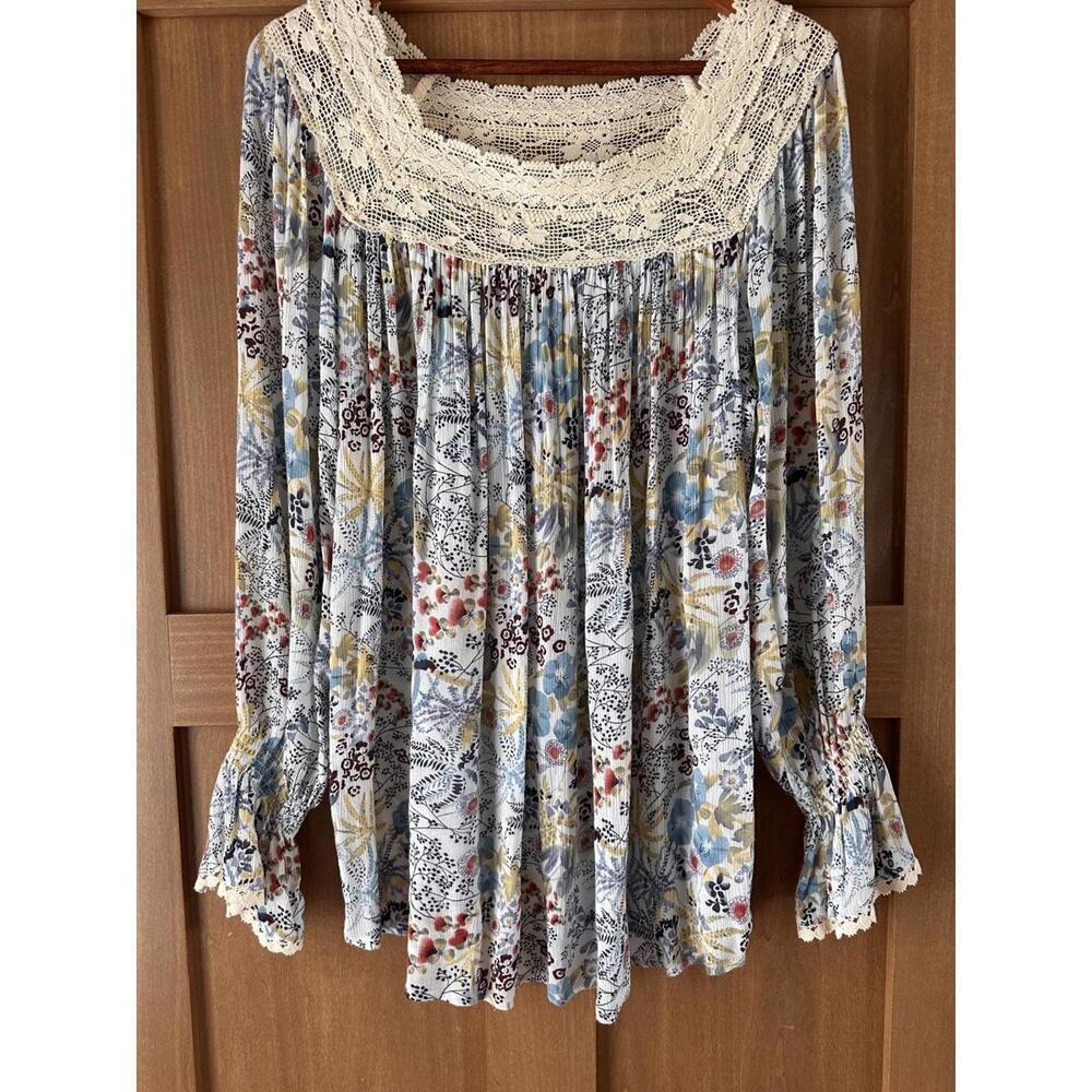 Sundance Floral Lace Peasant Tunic Top Blouse Women’s size Medium - Picture 9 of 9